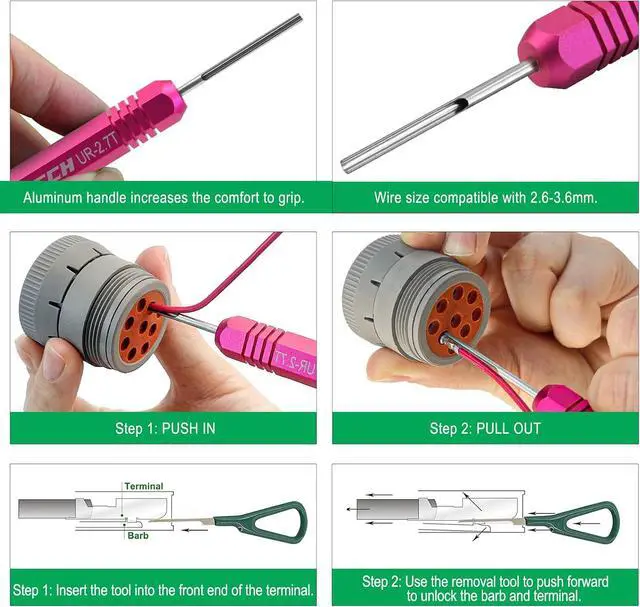 Alt view image 4 of 7 - Terminal Removal Tool Kit for Deutsch Connectors, Depinning Tools Electrical Pin Extractor with Magnetic Phillips Screwdrivers 32Pc