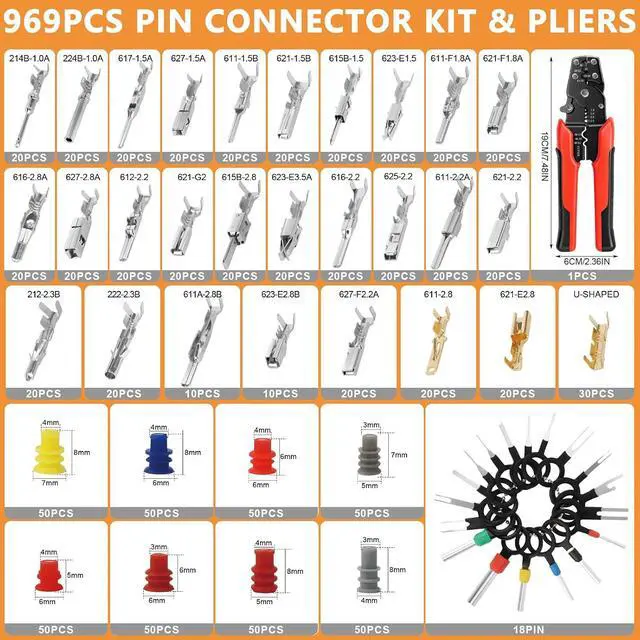 Alt view image 3 of 7 - 988Pcs Automotive Electrical Connectors Kit, 28 Types Electrical Terminal Pins Kit with Crimp Tool, Relay Fuse Remover & Car Disassembly Tool, Male/Female Wire Terminals for Professional Auto Repair
