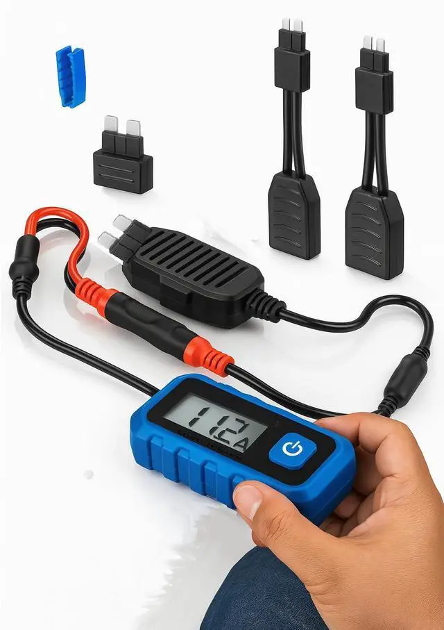 Main image of New! 30 Amp Fuse Slot Circuit Tester with LCD Display Measures Amp Draw in ATC, Micro, Mini Fuse Slots Includes Adapters, Fuse Puller, Storage Pouch, Compatible with CEN-TECH Testers