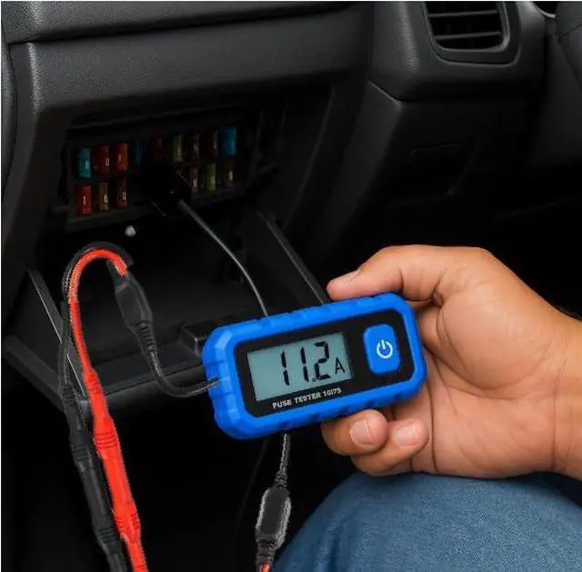 Alt view image 2 of 2 - New! 30 Amp Fuse Slot Circuit Tester with LCD Display Measures Amp Draw in ATC, Micro, Mini Fuse Slots Includes Adapters, Fuse Puller, Storage Pouch, Compatible with CEN-TECH Testers