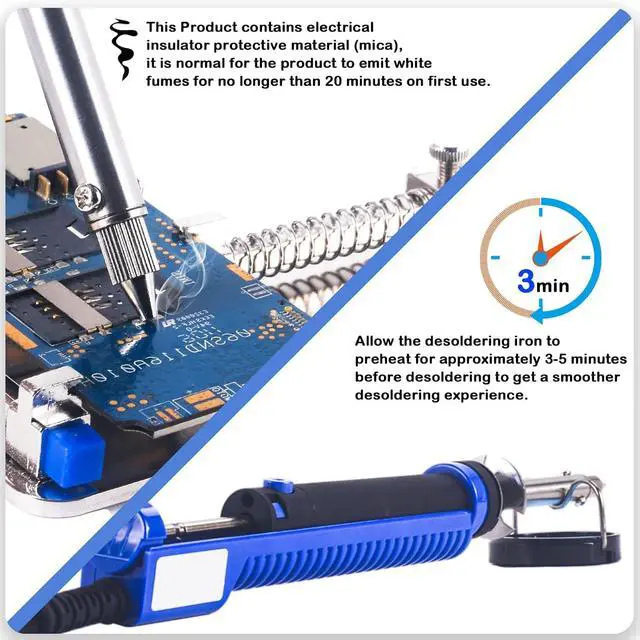 Alt view image 2 of 7 - 929D-V Electric Desoldering Soldering Iron Sucker Desoldering Pump Tool with 1.0mm & 1.2mm Nozzles, Desoldering Gun with Wick & Cleaning Pin for Through-Hole Solder Removal