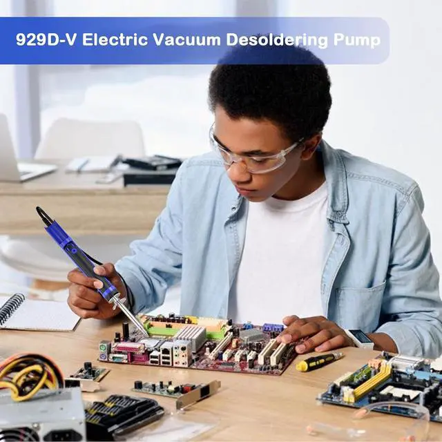 Alt view image 7 of 7 - 929D-V Electric Desoldering Soldering Iron Sucker Desoldering Pump Tool with 1.0mm & 1.2mm Nozzles, Desoldering Gun with Wick & Cleaning Pin for Through-Hole Solder Removal