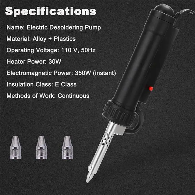 Alt view image 3 of 7 - Electric Solder Sucker Vacuum,Automatic Desoldering Pump,Black Desoldering Tool For One-Handed Use And Reliable Suction,Designed for extended use Tin Removal Work Ac110v 30w Desoldering Gun