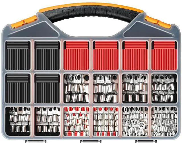 Main image of 180Pcs AWG2 4 6 8 10 12 Thickened Tinned Copper Electric Wire LugsHeavy Duty Battery Cable Lug Ends Ring Terminal Connectors240Pcs 3:1 Heat Shrink Tubing Assortment Kit (420Pcs)