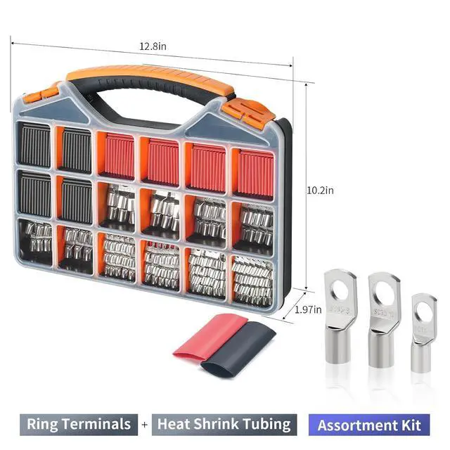 Alt view image 5 of 7 - 180Pcs AWG2 4 6 8 10 12 Thickened Tinned Copper Electric Wire LugsHeavy Duty Battery Cable Lug Ends Ring Terminal Connectors240Pcs 3:1 Heat Shrink Tubing Assortment Kit (420Pcs)