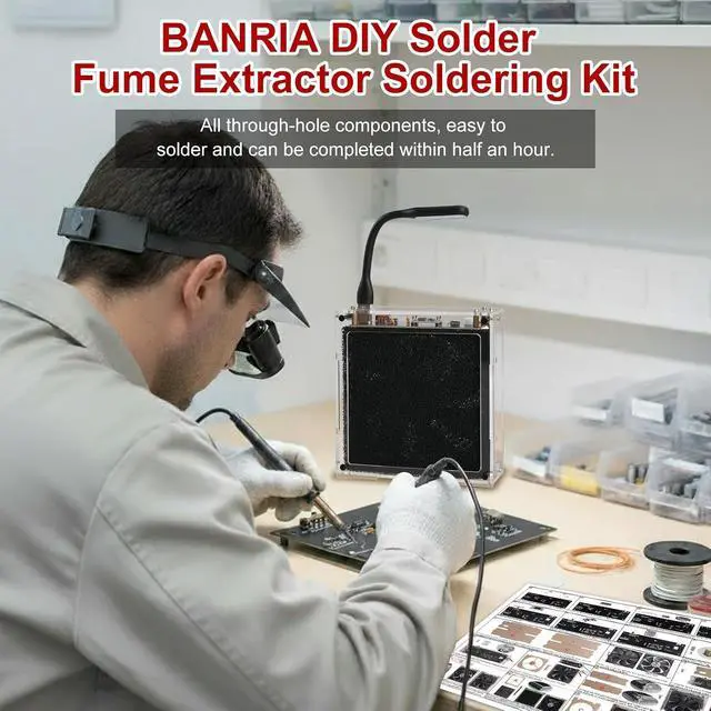 Alt view image 4 of 7 - Soldering Practice Kit, DIY Solder Fume Extractor Soldering Project Kit, Solder Smoke Absorber Kit with LED Light & Filters, Solder Smoke Remover Absorber DIY Working Fan for Soldering Station