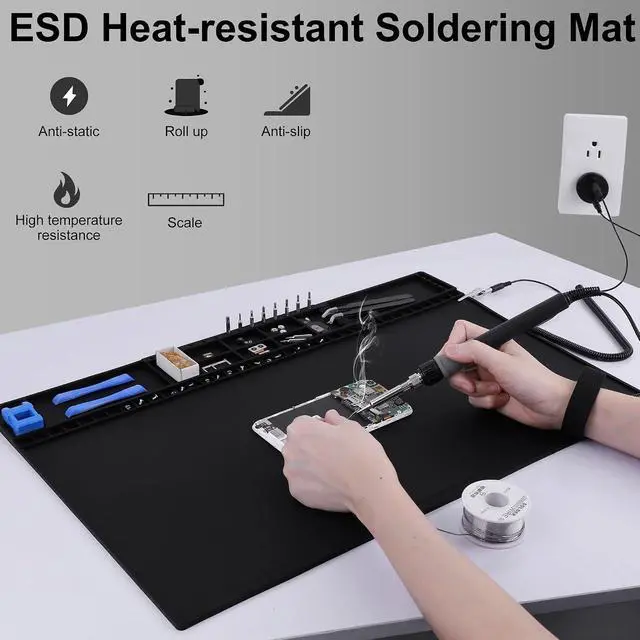 Alt view image 3 of 6 - Anti Static Mat 20.9" x 13.5" ESD Safe Electronics Repair Mat with Grounding Accessories, Heat Resistant 932°F Eelectronic Work Mat for iPhone, iPad, Laptop, Computer,Camera Repair