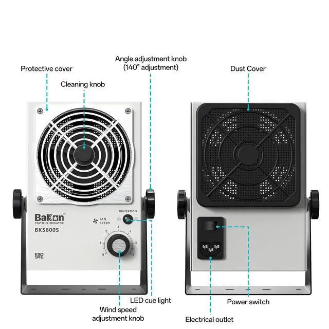 Alt view image 6 of 7 - BK5600S Anti-Static Ion Fan, Ion Electric Fan, Static Eliminator, Electronic Manufacturing Maintenance, Scientific Research Laboratory, Chip Packaging To Eliminate Static Electricity