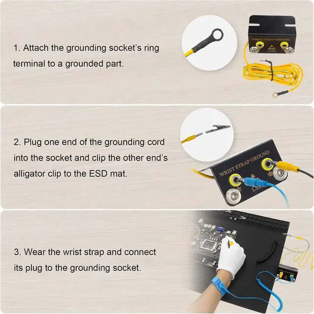 Alt view image 3 of 7 - Anti Static Soldering Mat, Extra Large 27.6" x 15.7" Heat Resistant 932°F Large Silicone ESD Safe Work Mat with Grounding Accessories and Anti Static Wrist Strap (Black)