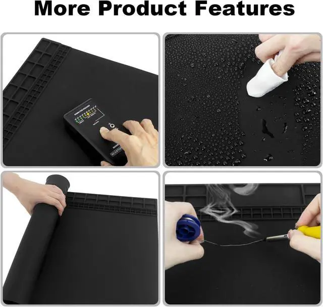 Alt view image 6 of 7 - Anti Static Soldering Mat, Extra Large 27.6" x 15.7" Heat Resistant 932°F Large Silicone ESD Safe Work Mat with Grounding Accessories and Anti Static Wrist Strap (Black)