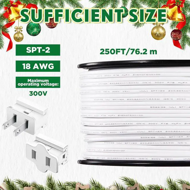 Alt view image 2 of 7 - Low Voltage Landscape Wire 18/2 Commercial 6 Vampire Plugs 18 Gauge Outdoor Electrical Wire for Christmas Lamp Extension Cable Lighting (White, 250ft, SPT-2)