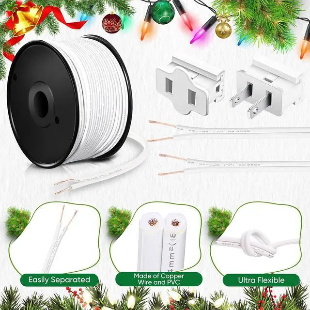 Alt view image 3 of 7 - Low Voltage Landscape Wire 18/2 Commercial 6 Vampire Plugs 18 Gauge Outdoor Electrical Wire for Christmas Lamp Extension Cable Lighting (White, 250ft, SPT-2)