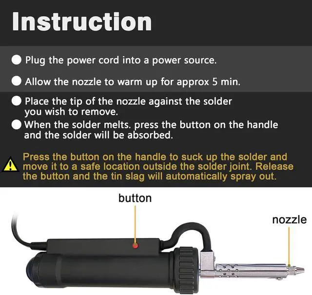 Alt view image 2 of 7 - Electric Solder Sucker Vacuum,Automatic Desoldering Pump,Black Desoldering Tool For One-Handed Use And Reliable Suction,Designed for extended use Tin Removal Work Ac110v 30w Desoldering Gun