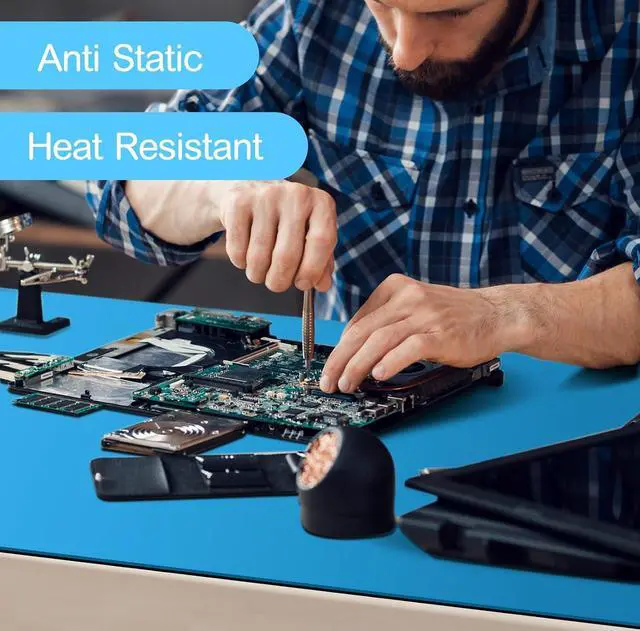 Alt view image 2 of 7 - Anti-Static Mat Kits Includes Heat Resistant ESD Mats Anti Static Wrist Straps Grounding Cords Rubber Soldering Table ESD Pad for Computer PC Building Electronics Repair(2 Pack,17 x 25 in)
