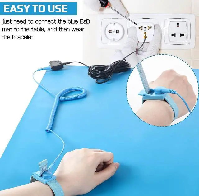 Alt view image 3 of 7 - Anti-Static Mat Kits Includes Heat Resistant ESD Mats Anti Static Wrist Straps Grounding Cords Rubber Soldering Table ESD Pad for Computer PC Building Electronics Repair(2 Pack,17 x 25 in)