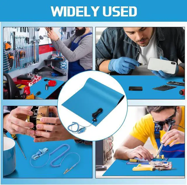 Alt view image 6 of 7 - Anti-Static Mat Kits Includes Heat Resistant ESD Mats Anti Static Wrist Straps Grounding Cords Rubber Soldering Table ESD Pad for Computer PC Building Electronics Repair(2 Pack,17 x 25 in)