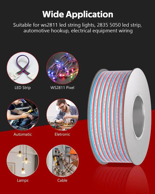 Alt view image 6 of 7 - 98.4ft 18 Gauge Wire 3 Pin 3 Conductor Electrical Wire 18 AWG Tinned Copper Wire 18/3 LED Wire Extension Cable for RGB IC WS2812B LED Strip WS2811 Pixel Halloween Christmas Lights DC 5/12/24V