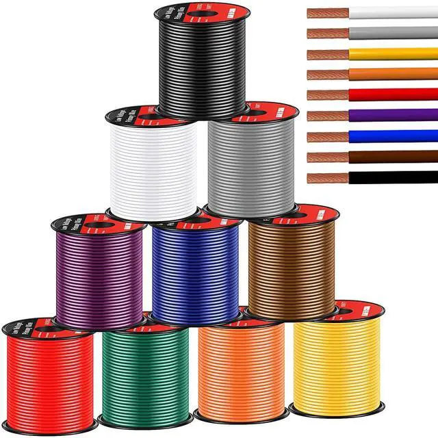 Main image of 10 Pcs 18 Gauge Wire 100 ft Per Roll (1000 ft Total) Automotive Primary Wire Spools Copper Clad Aluminum Primary for 12v Automotive Harness Car Audio Video Wiring