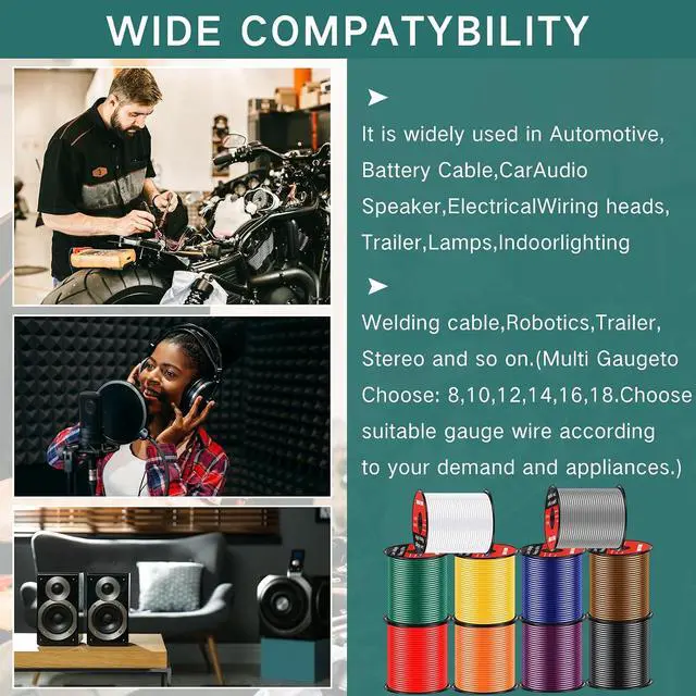 Alt view image 2 of 6 - 10 Pcs 18 Gauge Wire 100 ft Per Roll (1000 ft Total) Automotive Primary Wire Spools Copper Clad Aluminum Primary for 12v Automotive Harness Car Audio Video Wiring