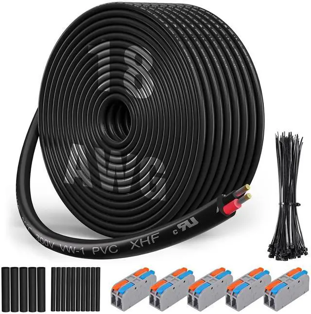Main image of UL Listed 18 Ga Wire 2 Conductor Electrical Wire Tinned Copper Stranded PVC Cord for Automotive Lamp Cord Wire Marine Cable RV 100Ft Black
