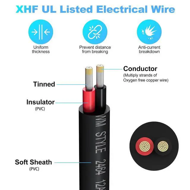 Alt view image 4 of 7 - UL Listed 18 Ga Wire 2 Conductor Electrical Wire Tinned Copper Stranded PVC Cord for Automotive Lamp Cord Wire Marine Cable RV 100Ft Black