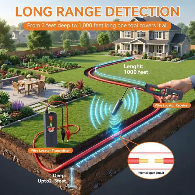 Alt view image 3 of 6 - Underground Cable Locator, F04 Wire Tracer with Probe and Earphone, Cable Tester for Locating Breakage in Dog Fence, Irrigation Control & Electrical Wires