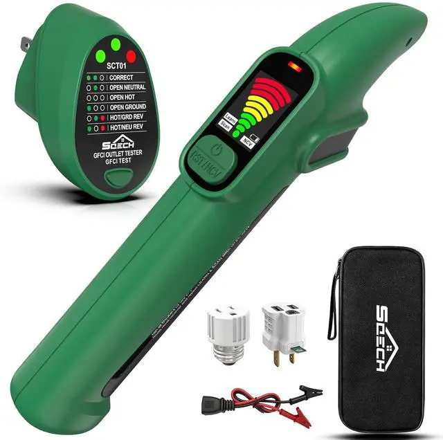 Main image of Circuit Breaker Finder Tool Kit GFCI Outlet Tester NCV Detector for 90-135V AC Electrical Circuit Tracer with Light Socket & 3-2 Prong Grounding & Clip Adapter Storage Bag Batteries