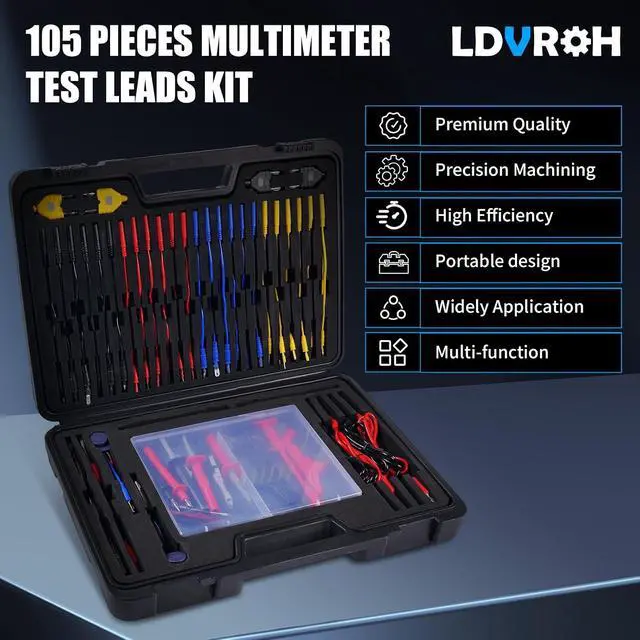 Alt view image 2 of 7 - 105PCS Multimeter Test Lead Kit with Hanging Loop Strap Magnetic Hanger for Fluke, Automotive Circuit Breakout Probe Kit, Banana Plug Leads & Large Alligator Clips