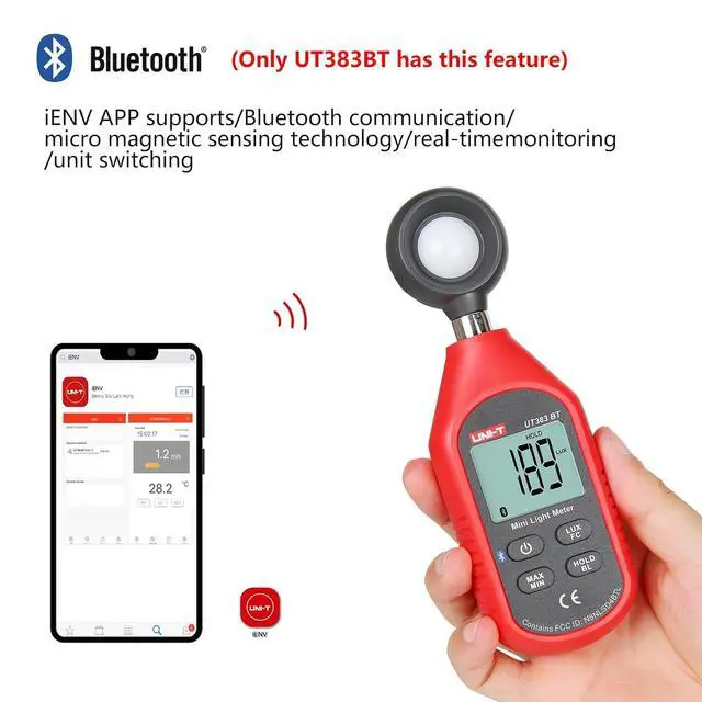 Alt view image 6 of 7 - UT383BT Mini Light Meter Digital Professional Bluetooth Luxometer 199900Lux 18500FC Illuminometer Photometer Light Lux Meter
