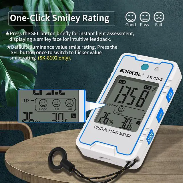 Alt view image 3 of 7 - Light Meter Foot Candles, Compact Lux Meter Illuminance with 999900Lux/92890FC, Pocket Light Illuminance Tester with Temperature Humidity Testing, LCD Display, Data Hold for Indoor Outdoor Lightmeter