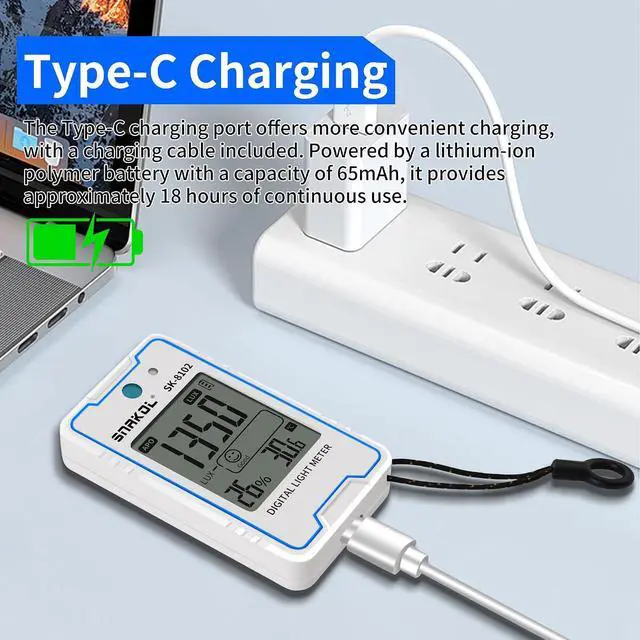 Alt view image 5 of 7 - Light Meter Foot Candles, Compact Lux Meter Illuminance with 999900Lux/92890FC, Pocket Light Illuminance Tester with Temperature Humidity Testing, LCD Display, Data Hold for Indoor Outdoor Lightmeter