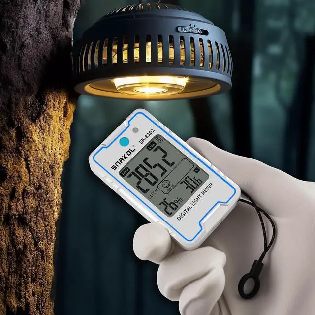 Alt view image 6 of 7 - Light Meter Foot Candles, Compact Lux Meter Illuminance with 999900Lux/92890FC, Pocket Light Illuminance Tester with Temperature Humidity Testing, LCD Display, Data Hold for Indoor Outdoor Lightmeter