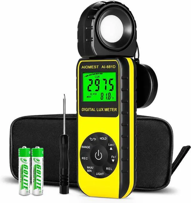 Main image of Digital Lux/Foot Candle Light Meter, Illuminance Lumen Tester 0.01~400,000 Lux, Handheld Luxometro AI-881D for LED Plant Grow Lighting, Luxmeter w/Data Logging & Rotatable Detector