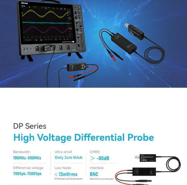 Alt view image 5 of 7 - 700V 100MHz High Voltage Differential Probe kit 3.5ns Rise Time 10X/100X Attenuation Rate Oscilloscope Probe Kit Accessory DP10007
