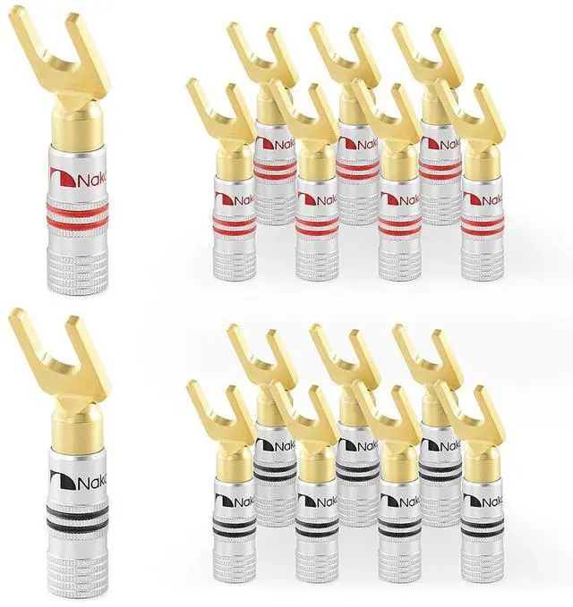 Main image of GrubLock 24k Gold Plated Spade Y Banana Plugs, 10-18 AWG
