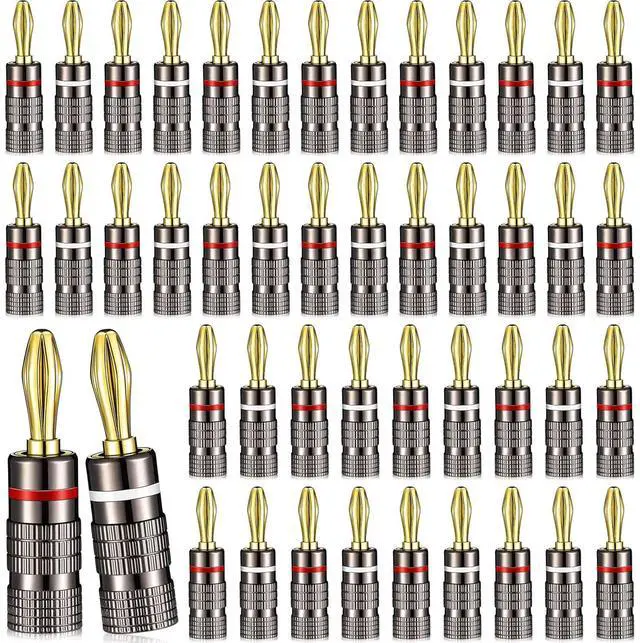 Main image of 20 Pairs/ 40 Pcs Banana Plugs, 4mm Gold Plated, Dual Screw Lock, Compatible with Speaker, Audio/Video Receiver, Amplifier, Home Theater