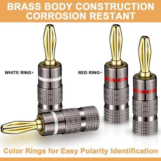 Alt view image 3 of 6 - 20 Pairs/ 40 Pcs Banana Plugs, 4mm Gold Plated, Dual Screw Lock, Compatible with Speaker, Audio/Video Receiver, Amplifier, Home Theater
