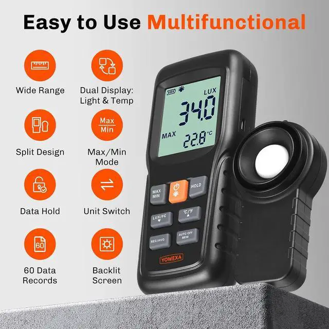 Alt view image 2 of 7 - Digital Light Meter for Plants and Lighting, Split Sensor Lux Meter