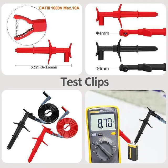 Alt view image 5 of 7 - 13 in 1 Professional Electrical Test Leads Multimeter Test Leads Set with Soft Tool Carrying Case Alligator Clips Test Hook Test Probes Lead for Digital Electrical Multimeter Testing