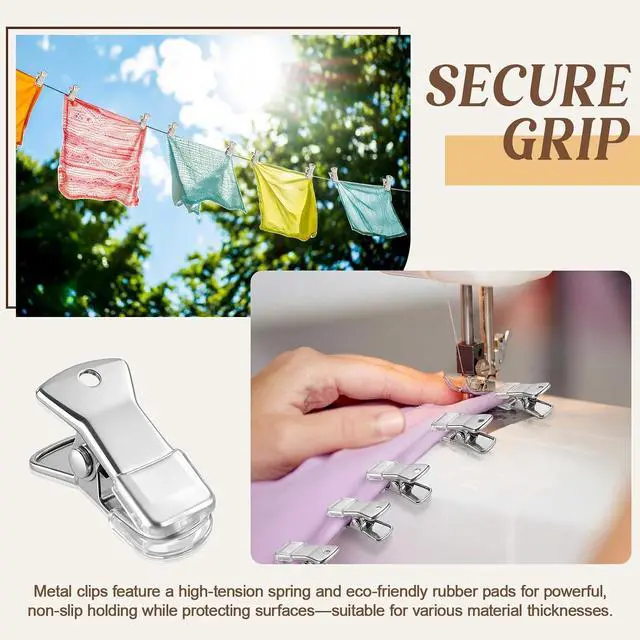 Alt view image 4 of 7 - 200 Pcs 20 x 8 mm Small Metal Clips Alligator Clips for Crafts Mini DIY Sweater Clip with Non-Slip Rubber Flat Mouth Clip for Sewing Clothing Glasses Accessories (Silver,Smooth)