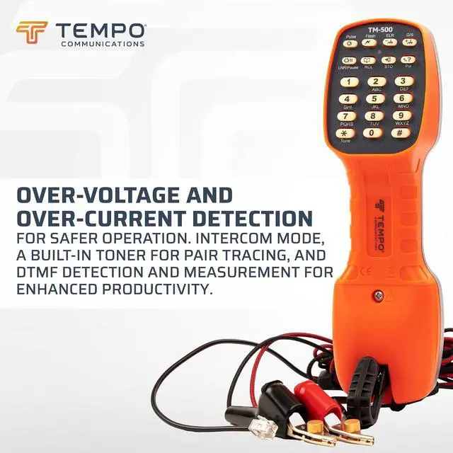Alt view image 2 of 7 - Communications TM-500 Telephone Test Set, DSL-Compatible Lineman's Test Set w/Headset, Tone and Pulse Dialing, ABN Bed of Nails & Spike Alligator Clips (TM-500)