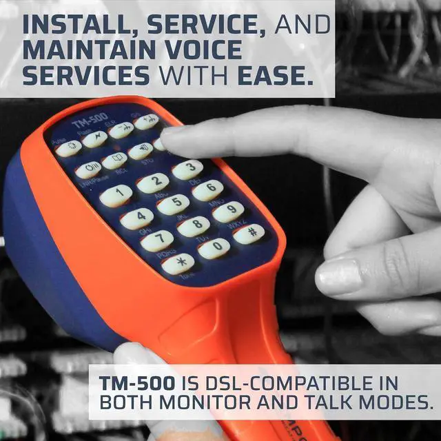 Alt view image 3 of 7 - Communications TM-500 Telephone Test Set, DSL-Compatible Lineman's Test Set w/Headset, Tone and Pulse Dialing, ABN Bed of Nails & Spike Alligator Clips (TM-500)