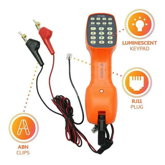 Alt view image 6 of 7 - Communications TM-500 Telephone Test Set, DSL-Compatible Lineman's Test Set w/Headset, Tone and Pulse Dialing, ABN Bed of Nails & Spike Alligator Clips (TM-500)
