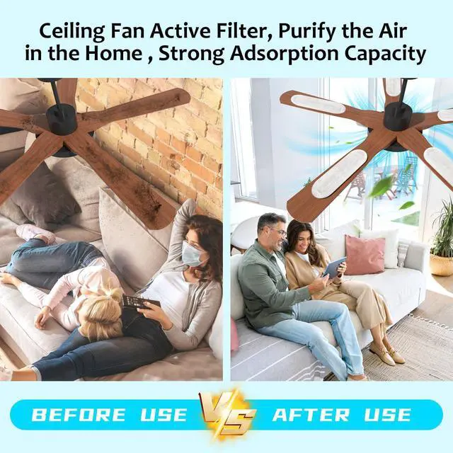 Alt view image 2 of 7 - 2026 Upgrade 20pcs Ceiling Fan Filters for Blades Easy-Stick Strong Fixity Activated Coconut Carbon Fan Filter for Ceiling Fan, Universal Fan Blade Air Fresh Purifier Cat Litter Box Filter, White