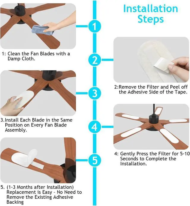 Alt view image 5 of 7 - 2026 Upgrade 20pcs Ceiling Fan Filters for Blades Easy-Stick Strong Fixity Activated Coconut Carbon Fan Filter for Ceiling Fan, Universal Fan Blade Air Fresh Purifier Cat Litter Box Filter, White