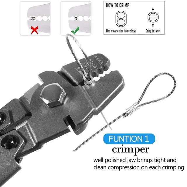 Alt view image 4 of 7 - Wire Rope Crimping Tool Kit, with 1/16-304 Stainless Steel Cable 165 ft (7x7 Strand Core), 100 Cable Ferrule Aluminum Loop Sleeve Stops