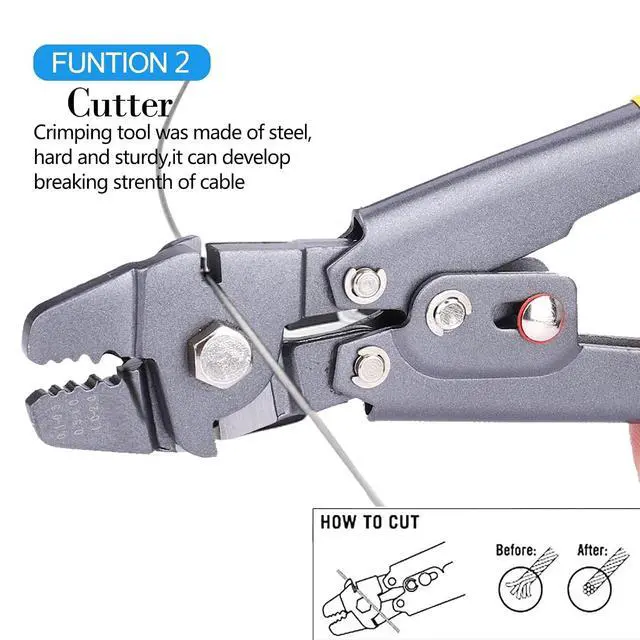 Alt view image 5 of 7 - Wire Rope Crimping Tool Kit, with 1/16-304 Stainless Steel Cable 165 ft (7x7 Strand Core), 100 Cable Ferrule Aluminum Loop Sleeve Stops