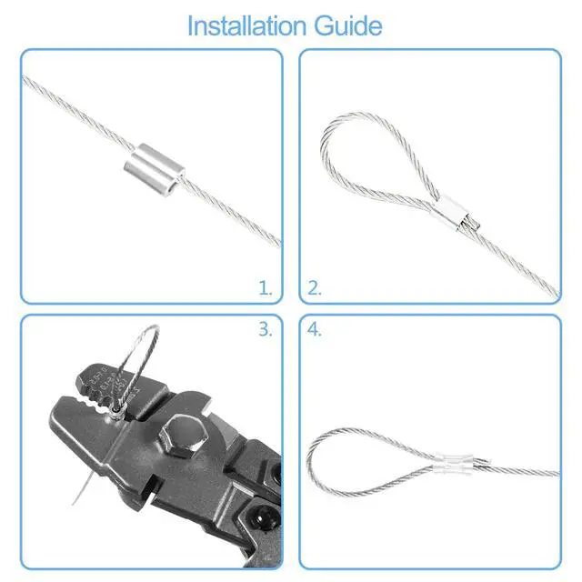 Alt view image 6 of 7 - Wire Rope Crimping Tool Kit, with 1/16-304 Stainless Steel Cable 165 ft (7x7 Strand Core), 100 Cable Ferrule Aluminum Loop Sleeve Stops