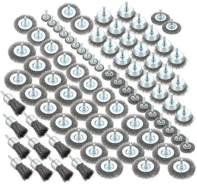 Main image of Wire Brush for Drill Set 82Pack, Crimping Steel Wires 0.012" (Carbon Steel) Wire Wheel Cup Pen Brush Drill with 1/4" Round Shank - for Rust, Cleaning, Deburring on Cast Iron