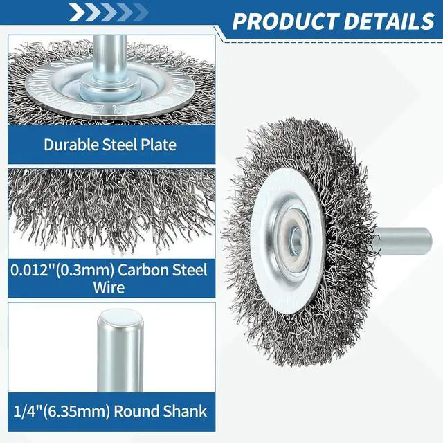 Alt view image 3 of 7 - Wire Brush for Drill Set 82Pack, Crimping Steel Wires 0.012" (Carbon Steel) Wire Wheel Cup Pen Brush Drill with 1/4" Round Shank - for Rust, Cleaning, Deburring on Cast Iron
